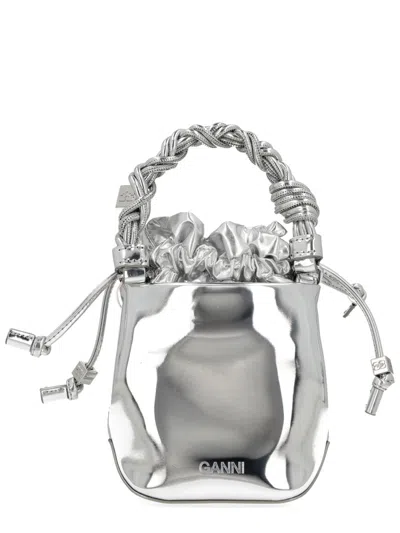 Ganni Bou Bucket Mini Bag In Silver