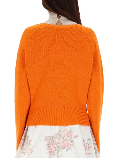 Ganni V-neck Cashmere Pullover In Orange