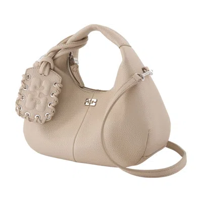 Ganni Women Pink Handbag With Removable Shoulder Strap And Pendant With Logo In Ecoleather Woman In Nude