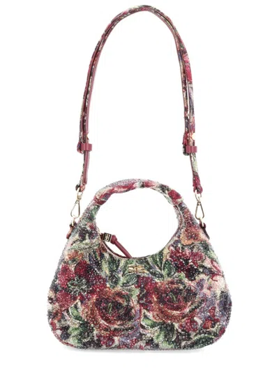 Ganni Mini Tapestry Rhinestone Hobo Bag In Multi