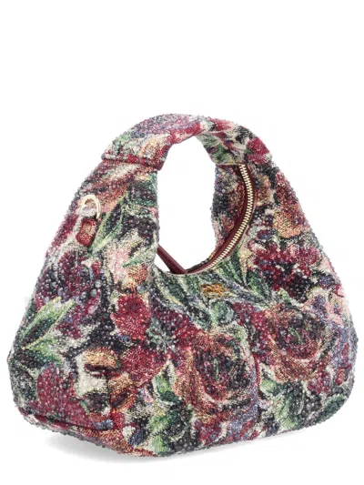 Ganni Mini Tapestry Rhinestone Hobo Bag In Multi