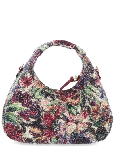 Ganni Mini Tapestry Rhinestone Hobo Bag In Multi