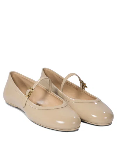 Gianvito Rossi Beige Leather Ballerinas With Buckle Strap In Neutral