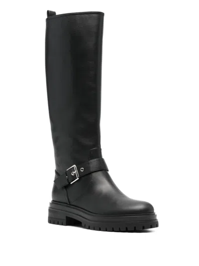 Gianvito Rossi Leather Buckle Lug-sole Moto Boots In Black