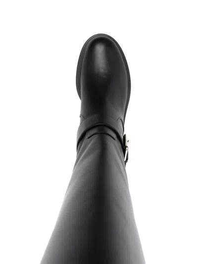 Gianvito Rossi Leather Buckle Lug-sole Moto Boots In Black