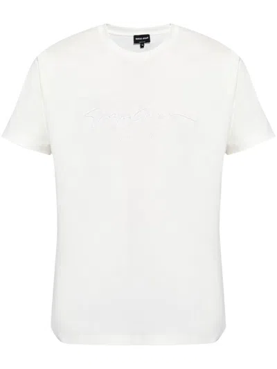 Giorgio Armani Pure Cotton Interlock Signature Logo T-shirt In White