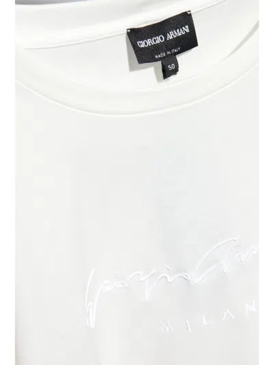 Giorgio Armani Pure Cotton Interlock Signature Logo T-shirt In White