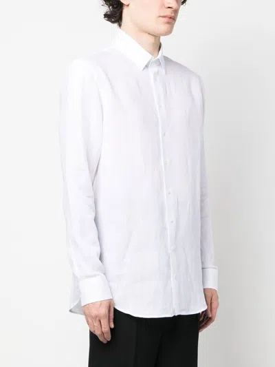 Giorgio Armani Hidden Button Long Sleeve Shirt In White Cotton