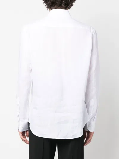 Giorgio Armani Hidden Button Long Sleeve Shirt In White Cotton