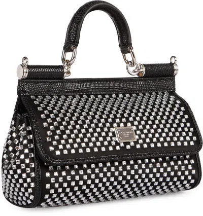 Dolce & Gabbana Small Sicily Rhinestone-embellished Shoulder Bag In Black