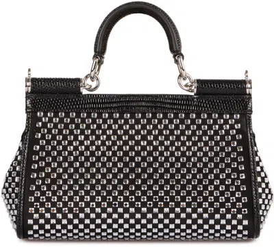 Dolce & Gabbana Small Sicily Rhinestone-embellished Shoulder Bag In Black