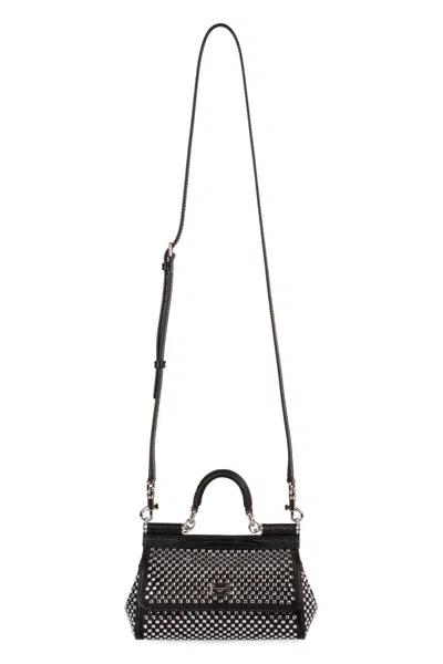 Dolce & Gabbana Small Sicily Rhinestone-embellished Shoulder Bag In Black