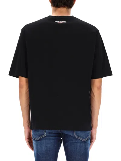 Dsquared2 Casual Cotton T-shirt With Nighttime Cityscape Print In Black