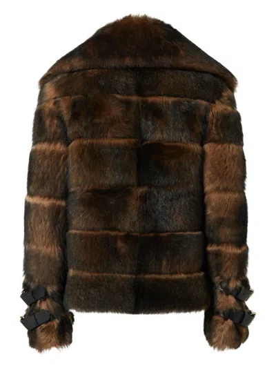 Fendi Blouson Brown Backed Sheepskin And Nappa Leather Jacket In Brown