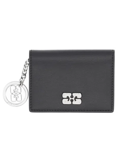 Ganni Bou Faux Leather Card Holder In Black