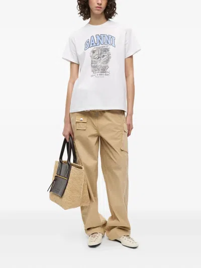 Ganni Elisabetta Franchi Ribbed Knit Top With Breast Pocket In Brown