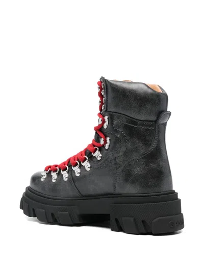 Ganni Ankle Mountain Boots Chunky Sole In Black