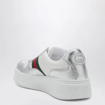 Gucci Low-top Leather Sneakers Featuring Metallic Accents And Rubber Sole In White