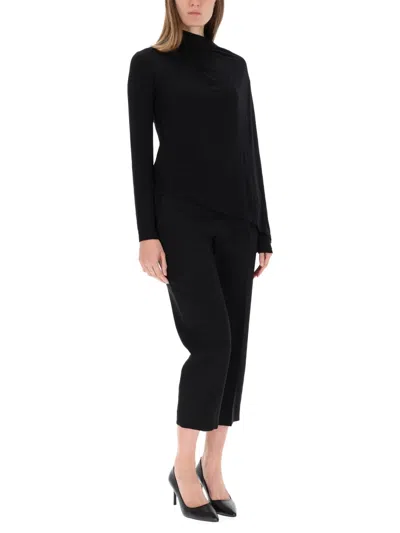 Helmut Lang Asymmetric Long Sleeve Draped Top In Black