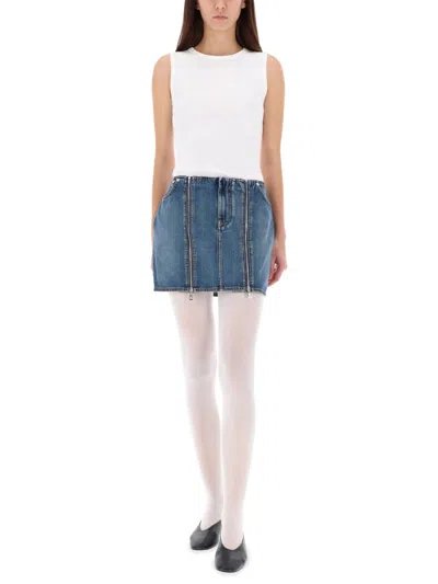 Jean Paul Gaultier Denim Miniskirt With Double Vertical Silver Zippers In Pink