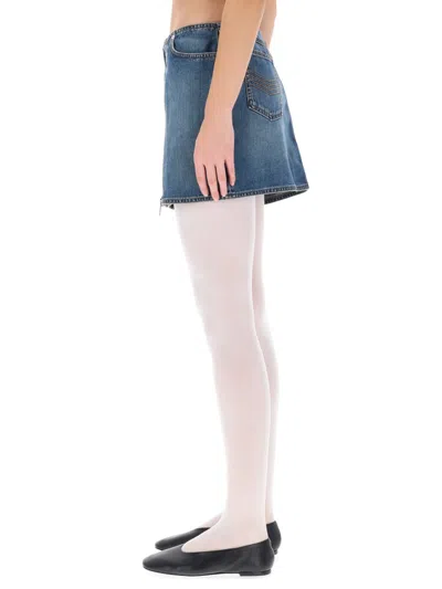Jean Paul Gaultier Denim Miniskirt With Double Vertical Silver Zippers In Pink