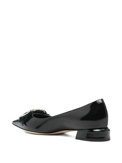 Jimmy Choo Leather Ballet Flats With Bow And Crystals In Black