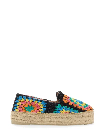 Manebi Colorful Crochet Espadrilles Jute Sole In Black