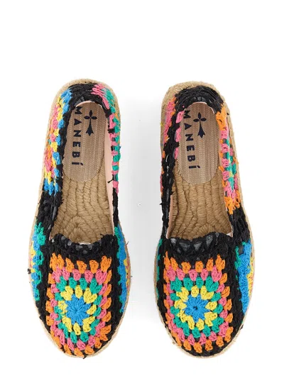 Manebi Colorful Crochet Espadrilles Jute Sole In Black