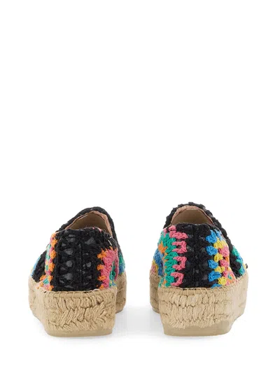 Manebi Colorful Crochet Espadrilles Jute Sole In Black