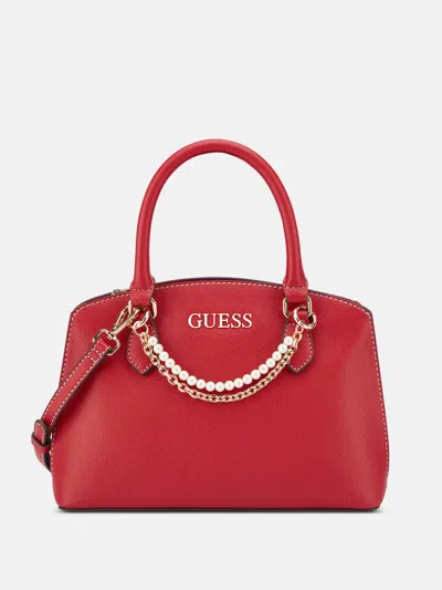 Guess Factory Jeanine Faux-pearl Charm Satchel In Red
