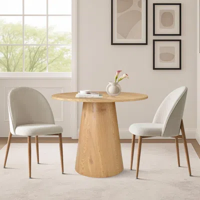 Maison Boucle 3-piece Round Wood Pedestal Dining Set With Oak Table And 2 Upholstered Chairs