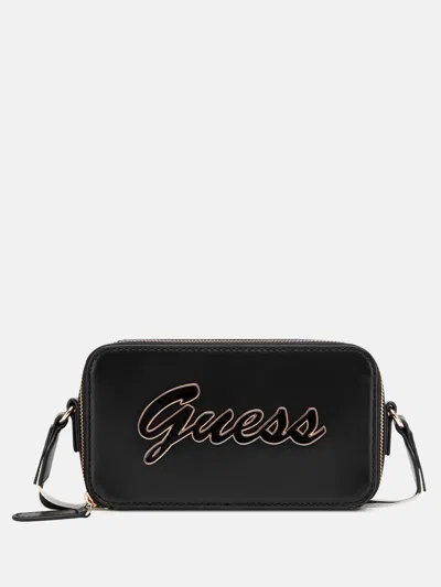 Guess Factory Carrara Double-zip Mini Crossbody In Black