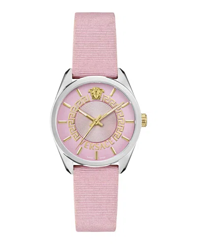 Versace New V-circle Grosgrain Watch In Pink