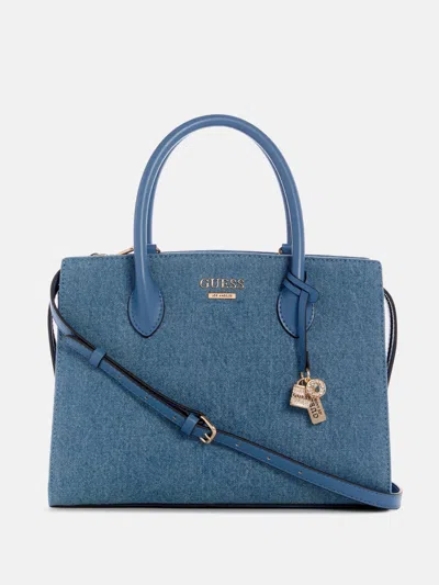 Guess Factory Beryln Denim Large Satchel In Blue