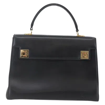 Pre-owned Ferragamo Gancini Handbag Leather Leather Handbag () In Black