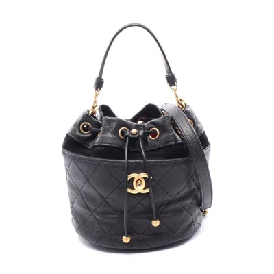 Pre-owned Chanel Caviar Skin Mini Bucket Shoulder Bag In Black