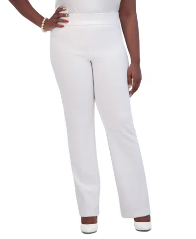 Kasper Crepe Flare Pants Women's White Stretch High-rise Pull On Fts1476 In White