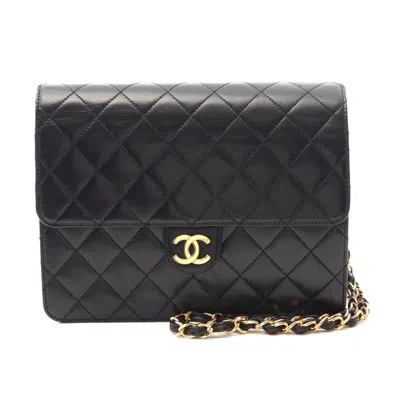 Pre-owned Chanel Lambskin Matelasse Single Flap Shoulder Bag In Black