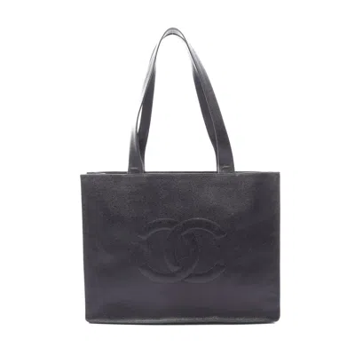 Pre-owned Chanel Caviar Skin Coco Mark Tote Bag In Black