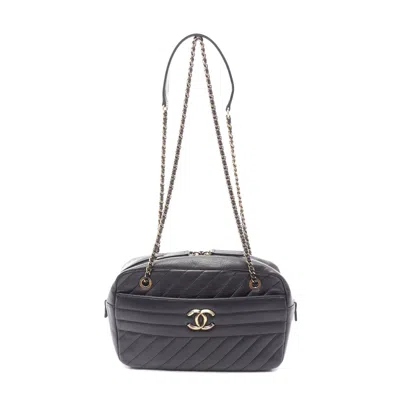 Pre-owned Chanel Leather Coco Mark Shoulder Bag In Black