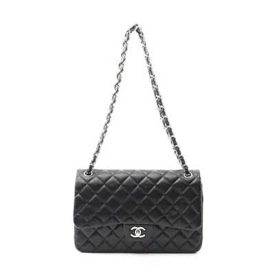 Pre-owned Chanel Lambskin Large Flap Shoulder Bag In Black