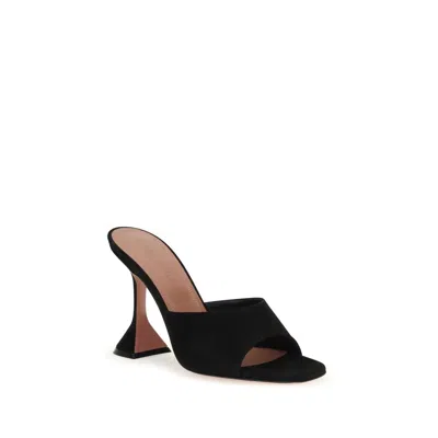 Amina Muaddi Black Calf Leather Bos Taurus Stiletto Heel Women's Sandals In Black