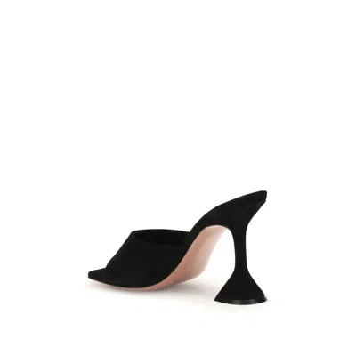 Amina Muaddi Black Calf Leather Bos Taurus Stiletto Heel Women's Sandals In Black