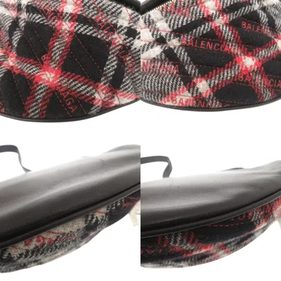 Pre-owned Balenciaga Black Gray Red Color Leather Wool Fanny Pack Sling Bag ()