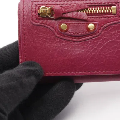 Pre-owned Balenciaga Pink Leather Wallet (tri-fold) ()