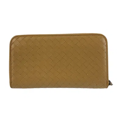 Pre-owned Bottega Veneta Beige Mustard Leather Long Wallet (bi-fold) ()