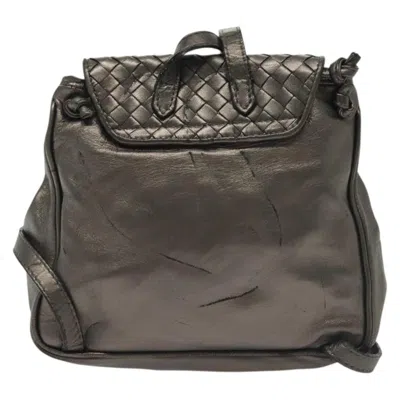 Pre-owned Bottega Veneta Intrecciato Backpack Patent Leather Metallic Leather Backpack Bag () In Silver