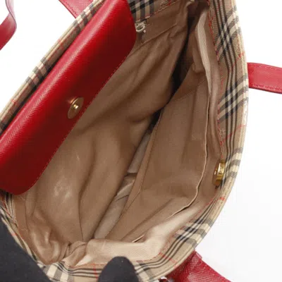 Pre-owned Burberry Beige Multi-color Red Color Canvas Leather Tote Bag ()