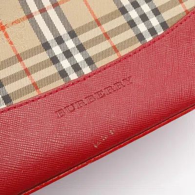 Pre-owned Burberry Beige Multi-color Red Color Canvas Leather Tote Bag ()