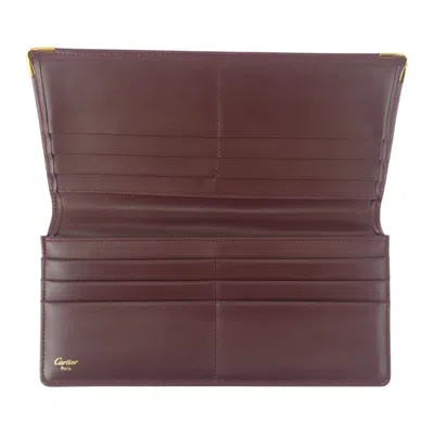 Pre-owned Cartier Bordeaux Wine Red Leather Long Wallet (bi-fold) () In Burgundy